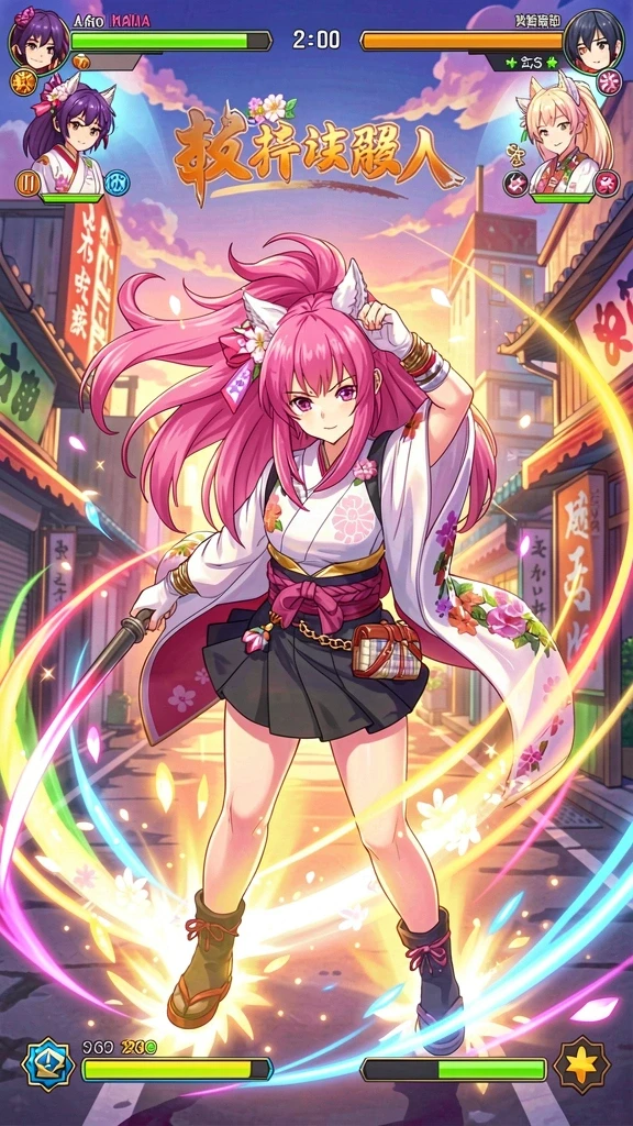 Screenshot menampilkan karakter utama dalam pakaian tradisional Jepang.